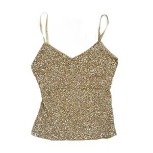 Y2K SPARKLING GOLD SEQUIN MESH CAMI.